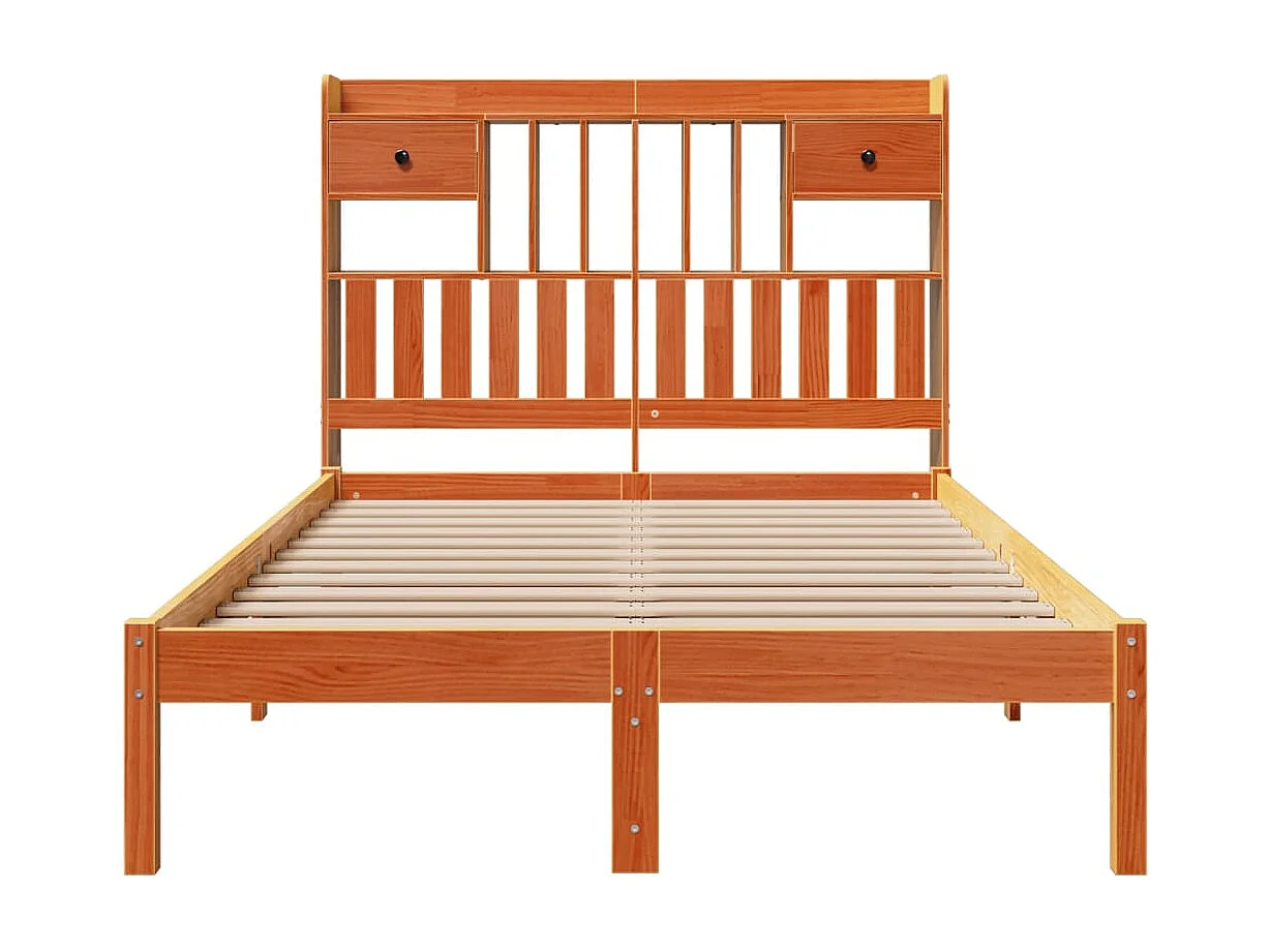 Lit bibliothèque sans matelas cire marron 135x190 cm pin massif