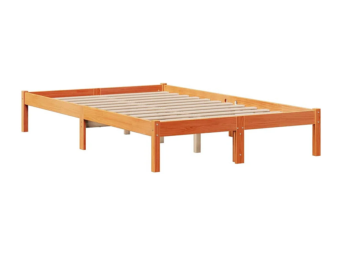 Lit bibliothèque sans matelas cire marron 135x190 cm pin massif