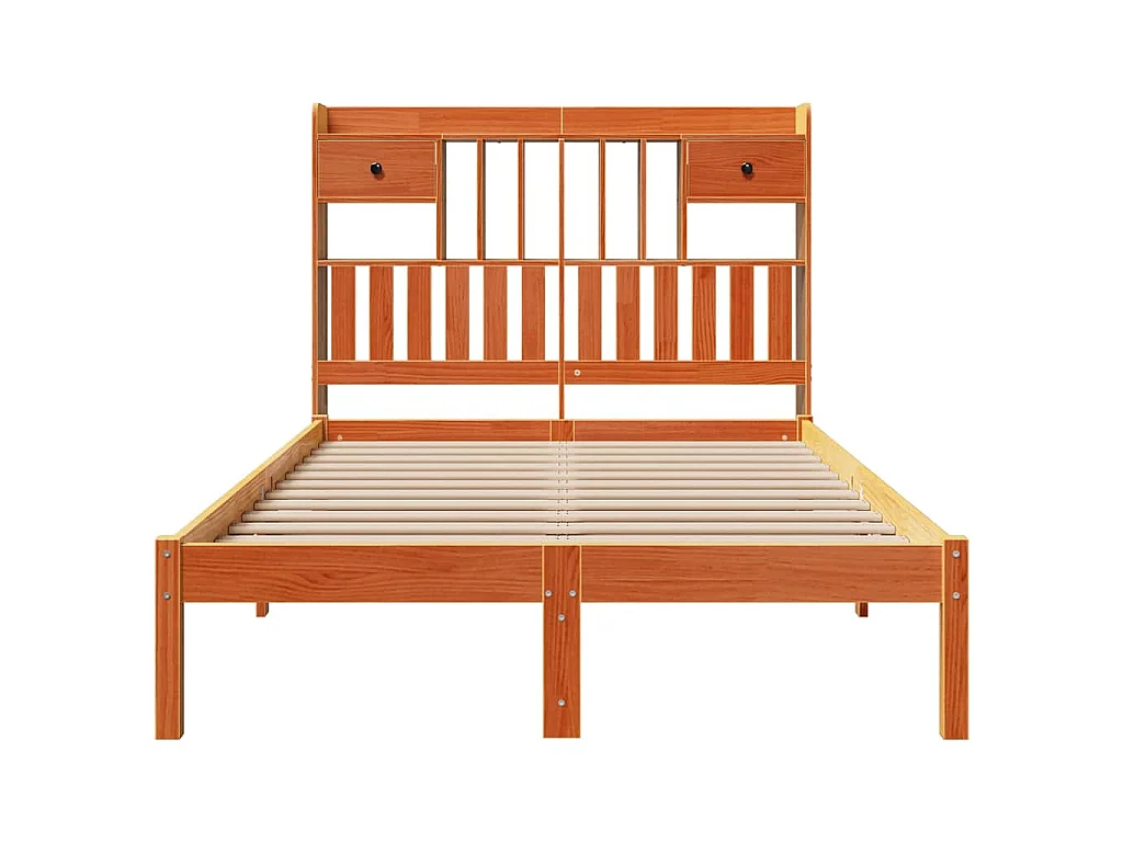 Lit bibliothèque sans matelas cire marron 135x190 cm pin massif