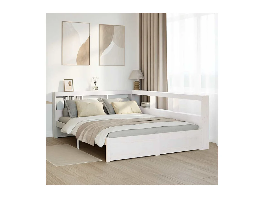 Bed met boekenkast zonder matras grenenhout wit 160x200 cm