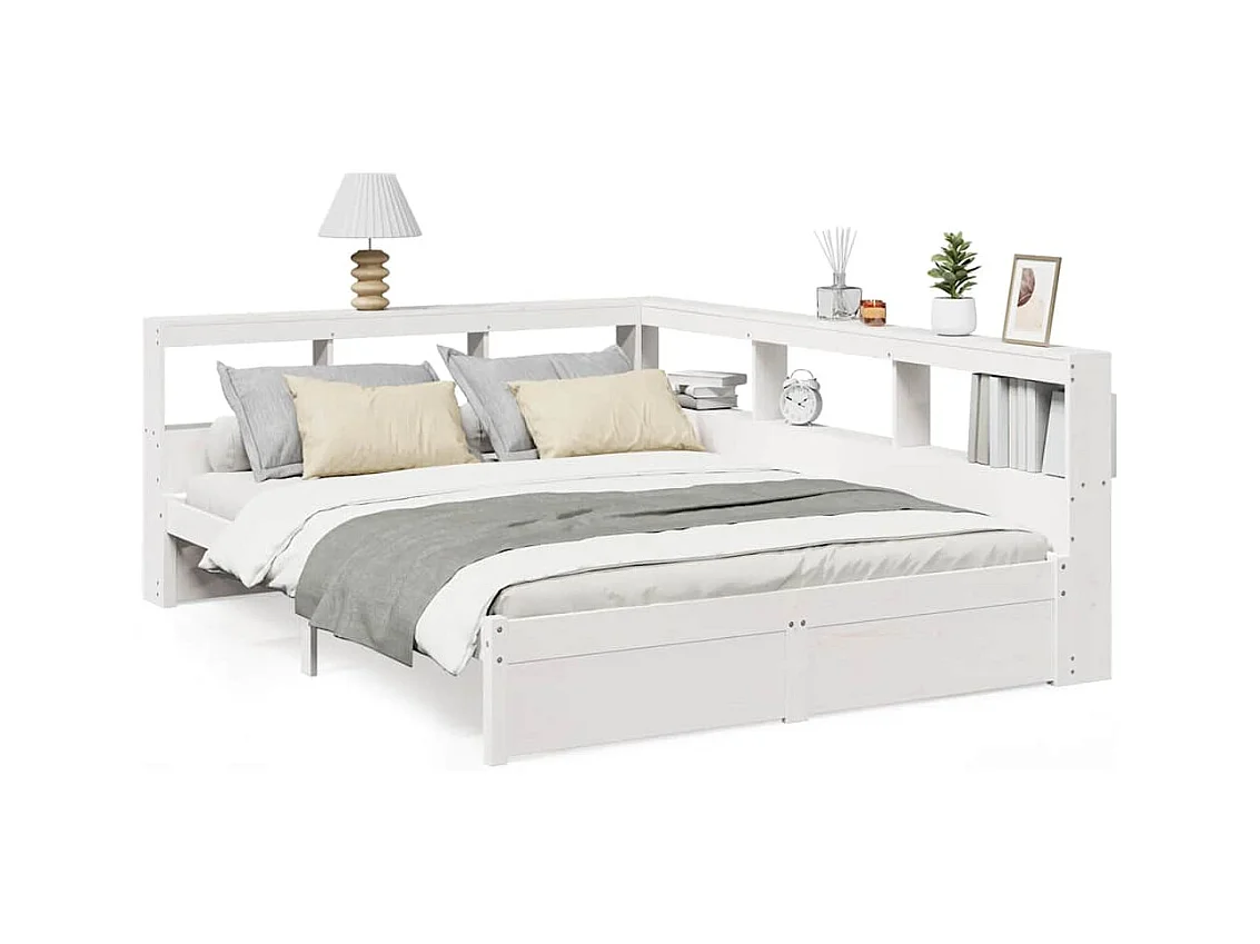 Bed met boekenkast zonder matras grenenhout wit 160x200 cm