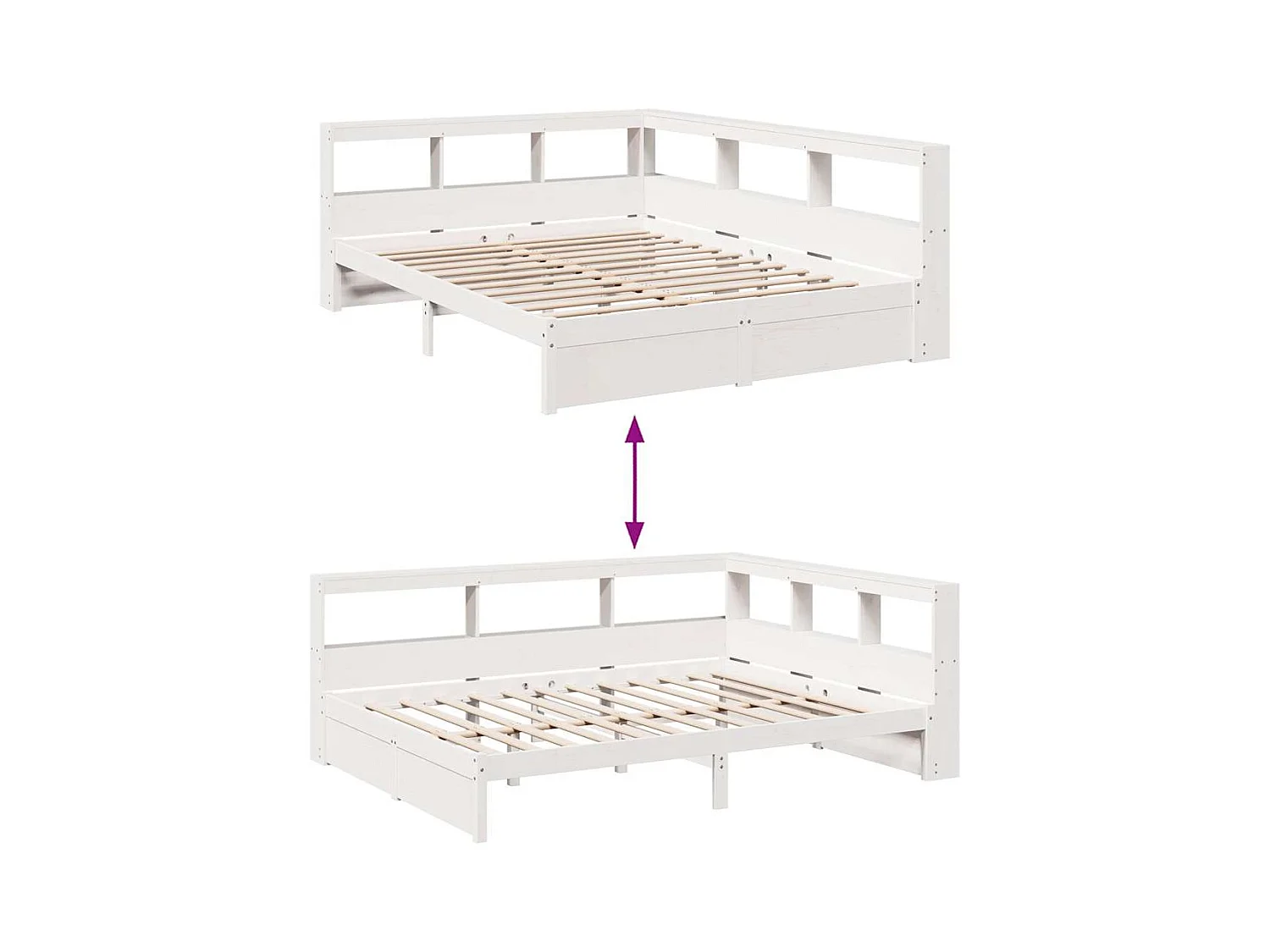 Bed met boekenkast zonder matras grenenhout wit 160x200 cm