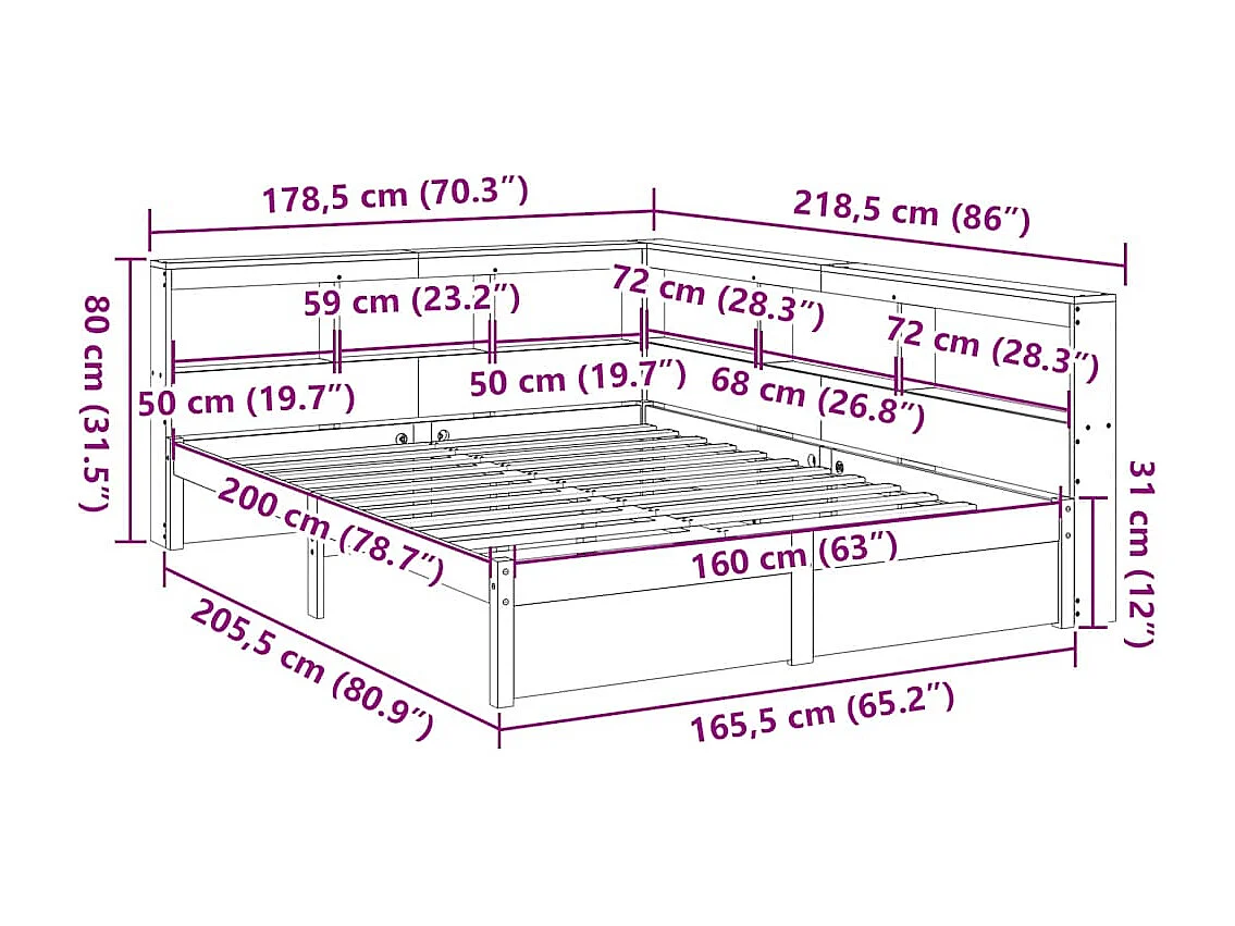 Bed met boekenkast zonder matras grenenhout wit 160x200 cm