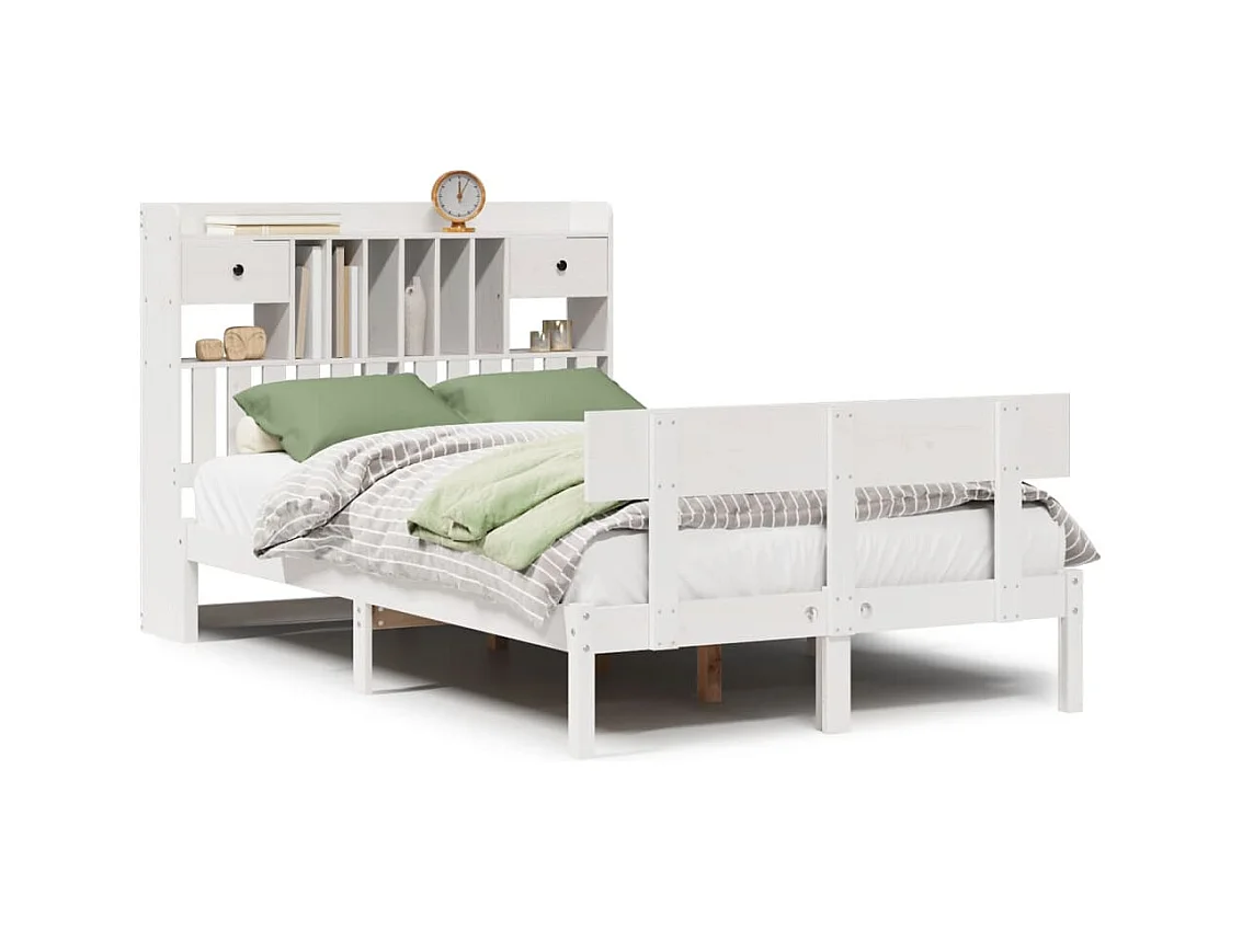 Bed met boekenkast zonder matras grenenhout wit 135x190 cm