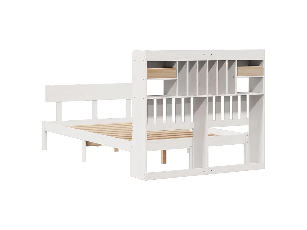 Cama com estante sem colchão 135x190 cm pinho maciço branco