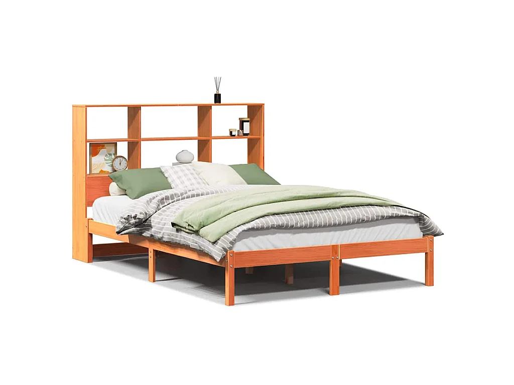 Cama com estante sem colchão 140x190 cm pinho maciço