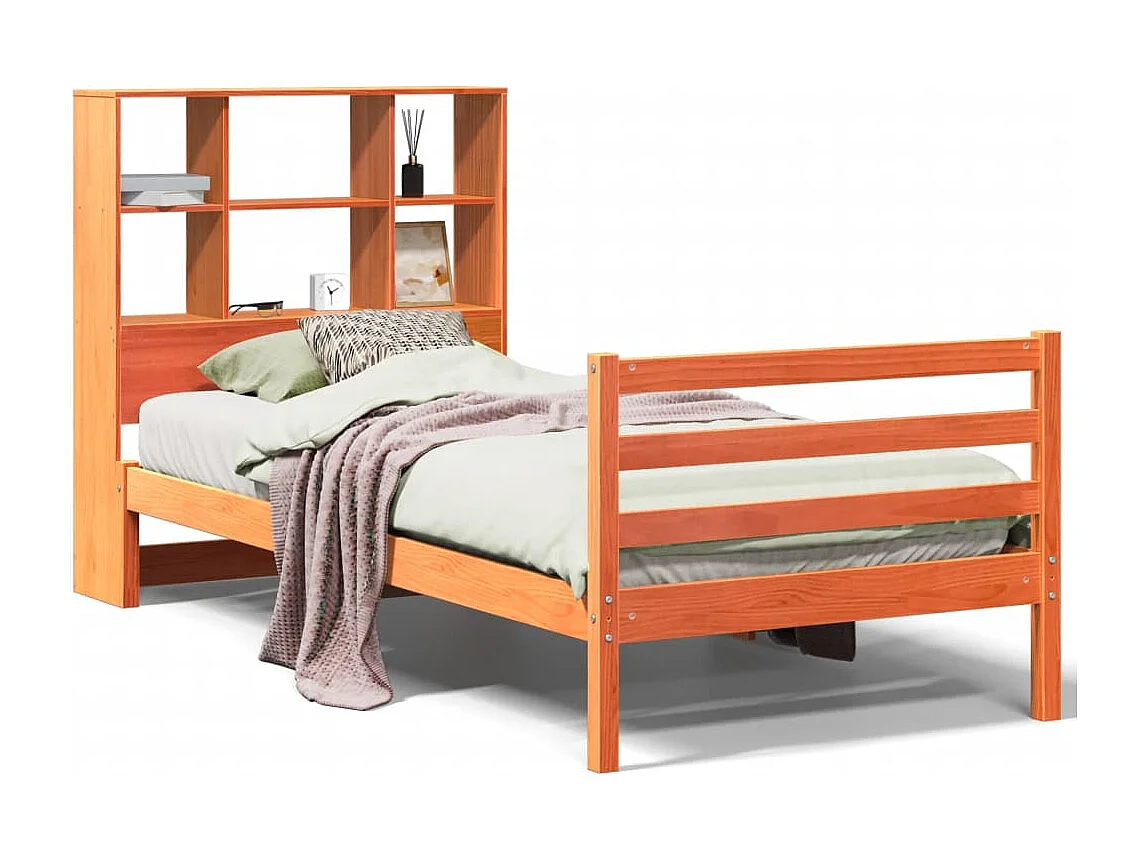 Lit bibliothèque sans matelas cire marron 90x200 cm bois massif