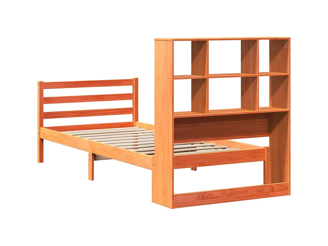 Lit bibliothèque sans matelas cire marron 90x200 cm bois massif