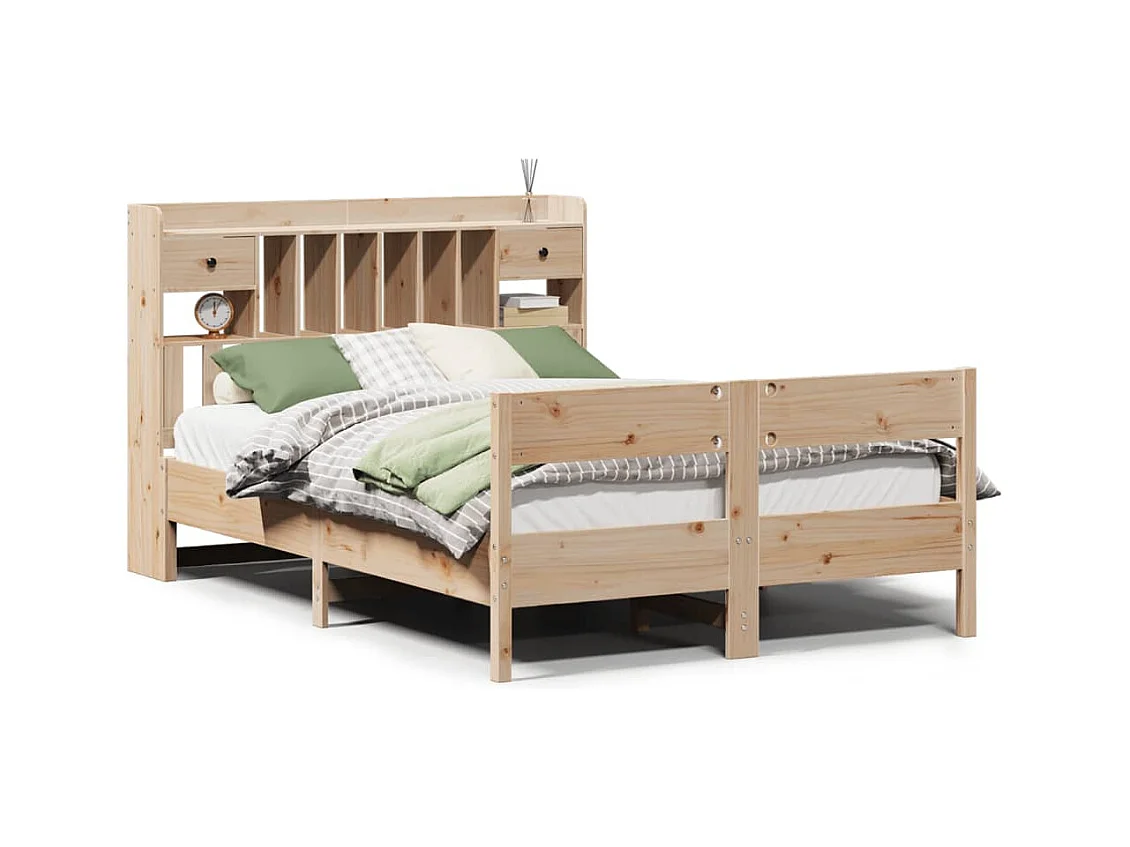 Massivholzbett mit Regal ohne Matratze 140x190 cm Kiefer