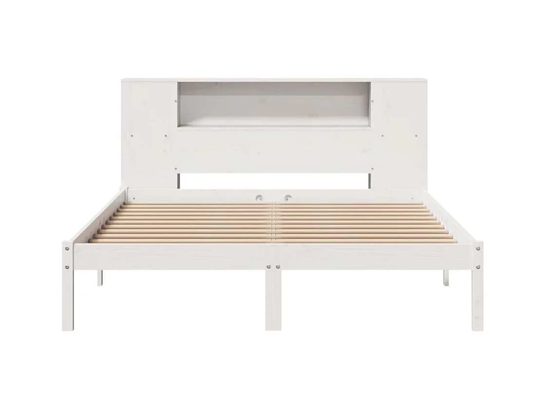 Bed met boekenkast zonder matras grenenhout wit 150x200 cm