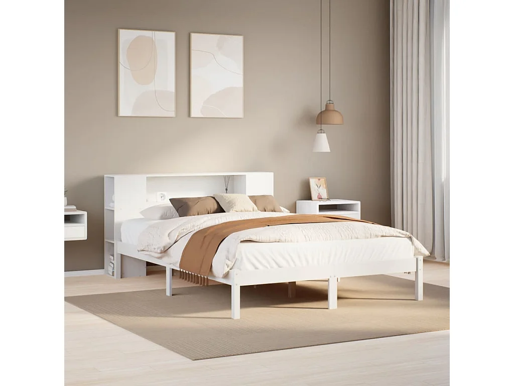 Cama com estante sem colchão 150x200 cm pinho maciço branco