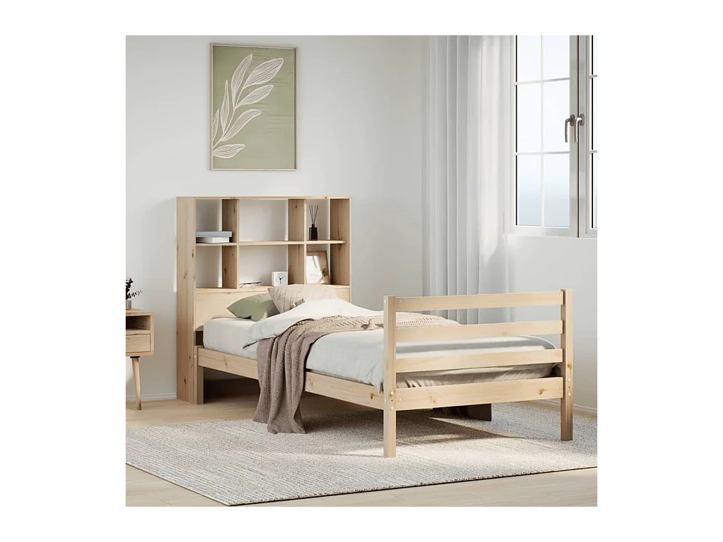 Lit bibliothèque sans matelas 90x200 cm bois de pin massif