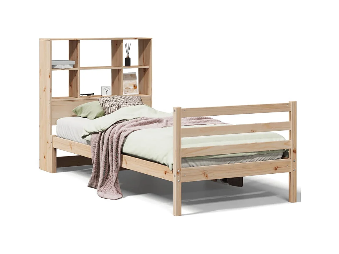 Lit bibliothèque sans matelas 90x200 cm bois de pin massif