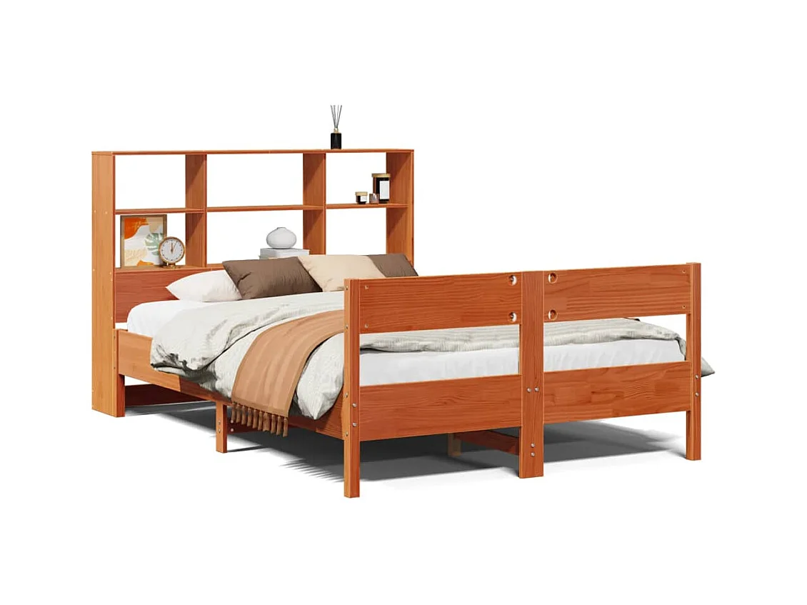 Lit bibliothèque sans matelas cire marron 140x190 cm pin massif