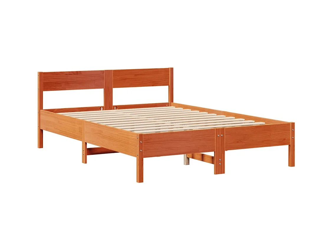 Lit bibliothèque sans matelas cire marron 140x190 cm pin massif