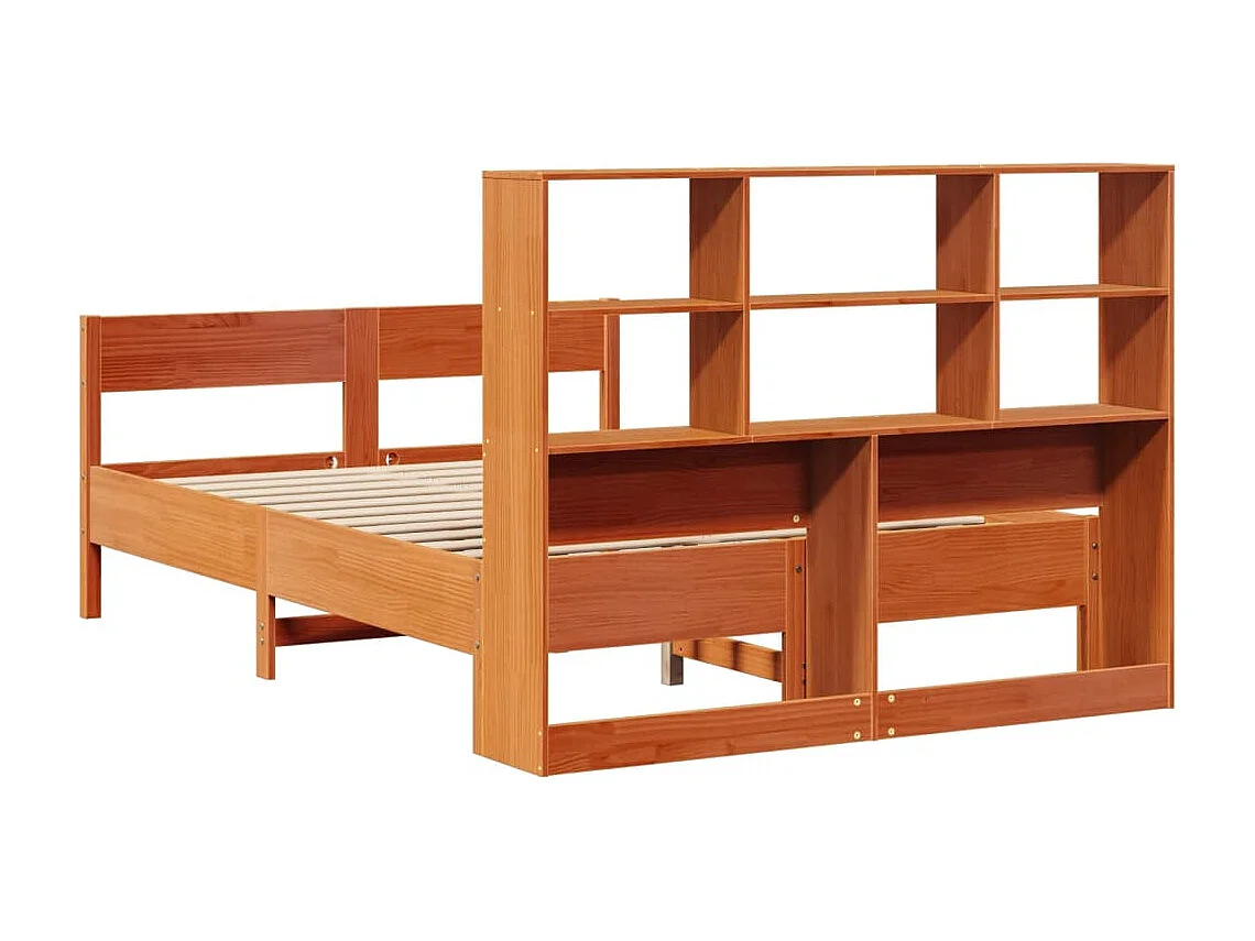 Lit bibliothèque sans matelas cire marron 140x190 cm pin massif