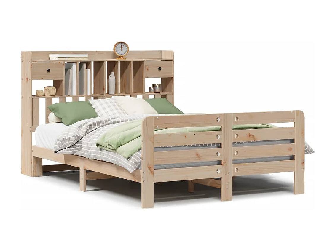 Bed met boekenkast zonder matras massief grenenhout 140x200 cm