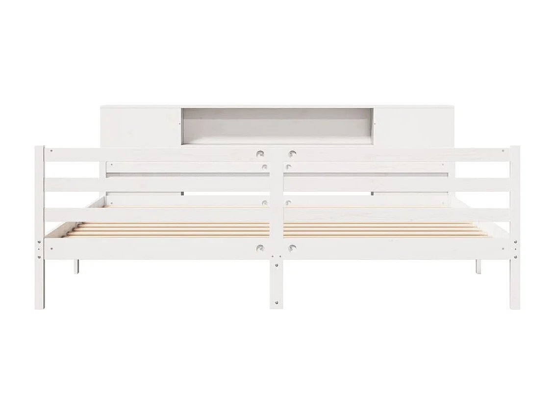 Lit bibliothèque sans matelas blanc 200x200 cm bois pin massif