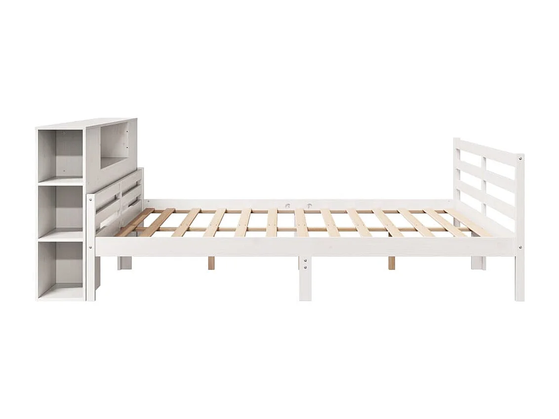 Lit bibliothèque sans matelas blanc 200x200 cm bois pin massif