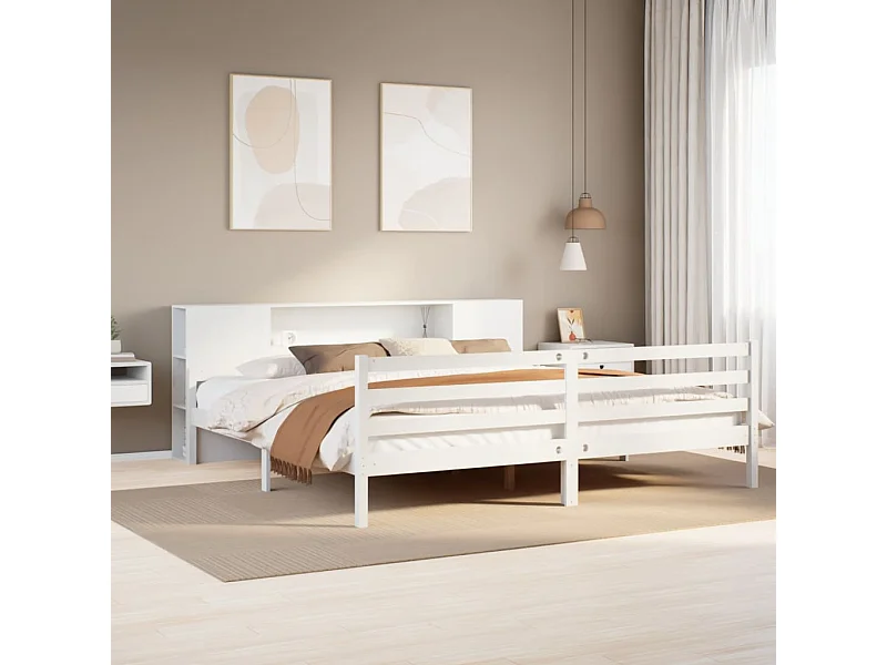 Bed met boekenkast zonder matras grenenhout wit 200x200 cm