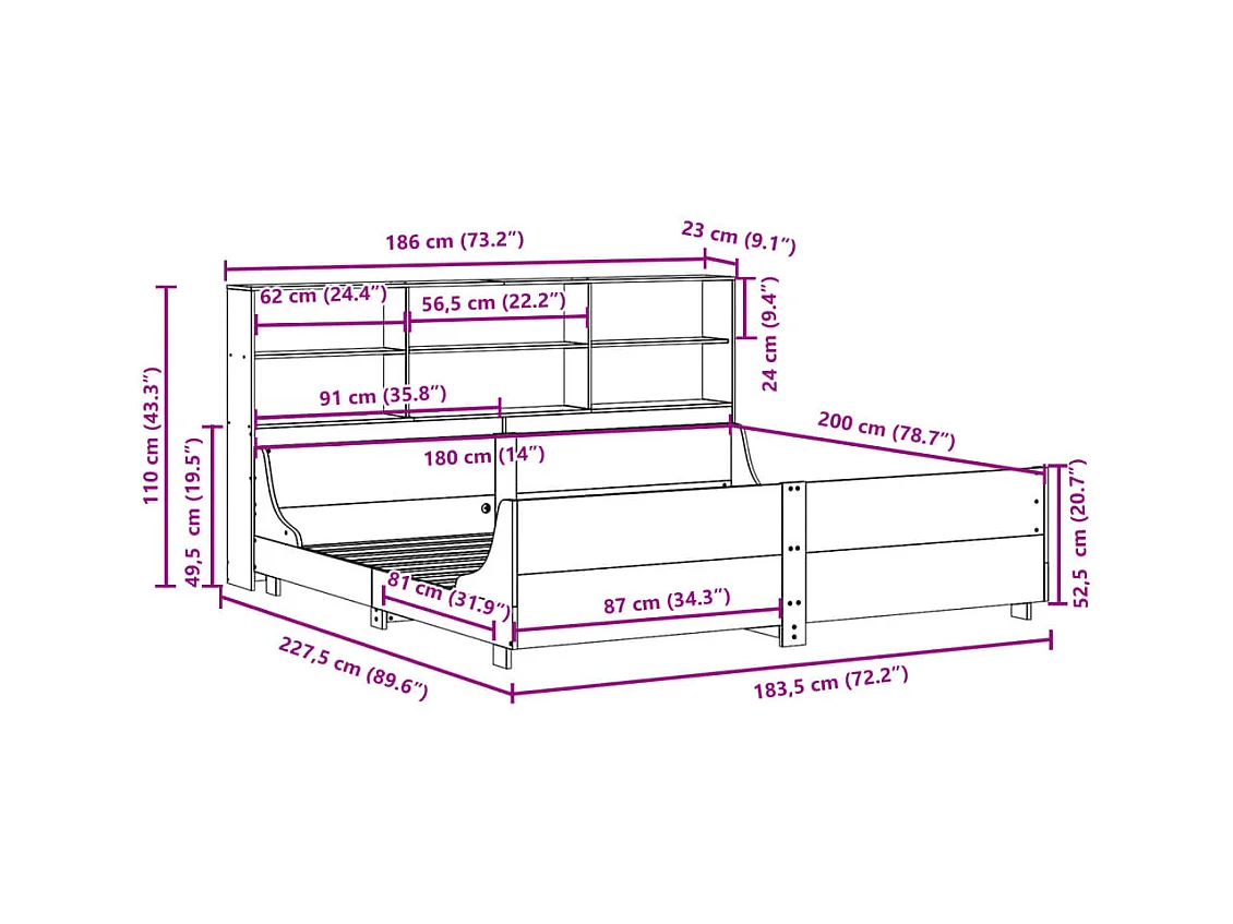 Letto Libreria senza Materasso Marrone Cera 180x200 cm Legno