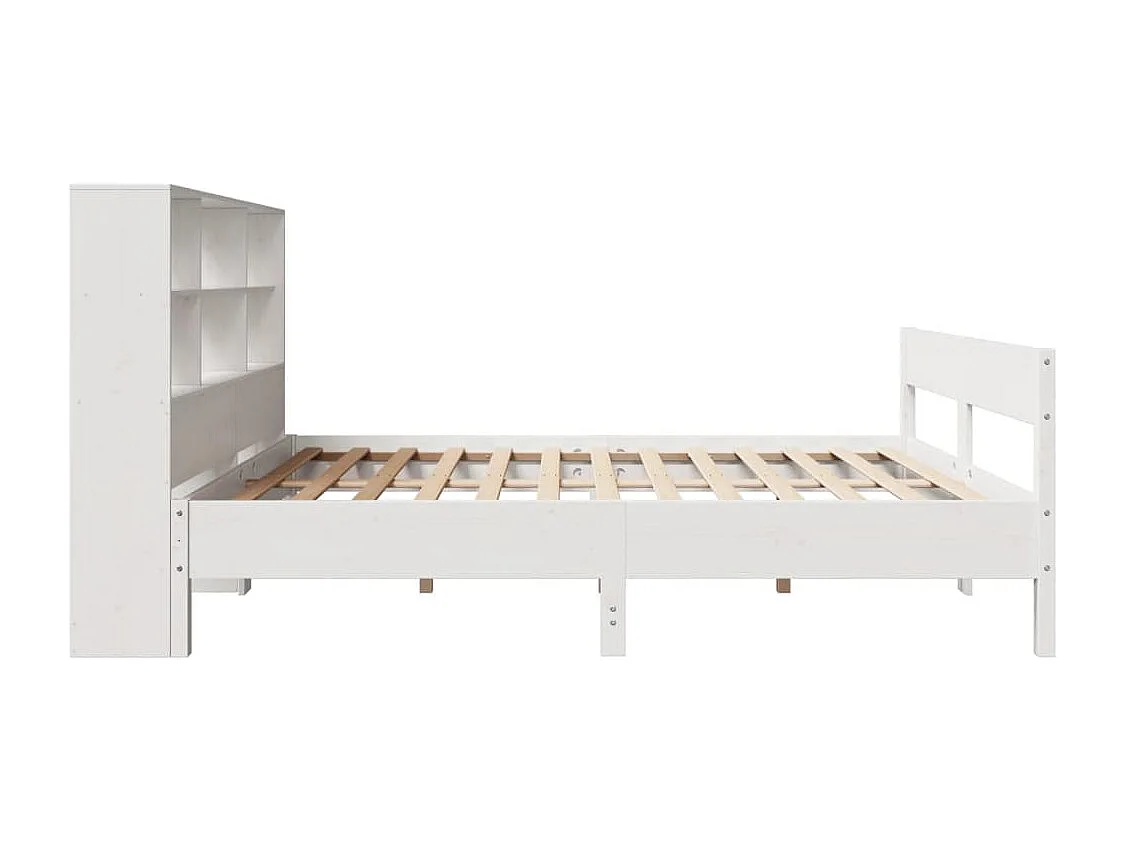 Massivholzbett mit Regal ohne Matratze Weiß 140x190 cm Kiefer
