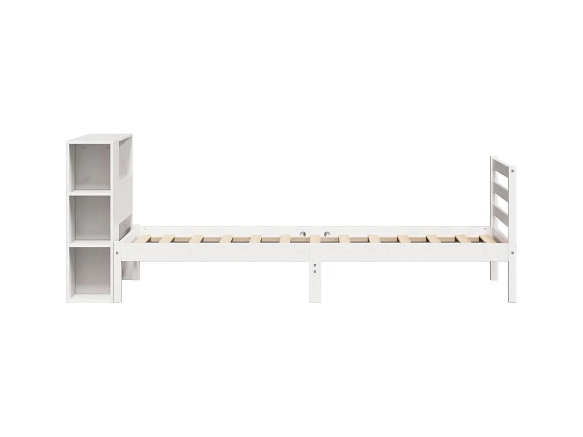 Lit bibliothèque sans matelas blanc 90x200cm bois de pin massif