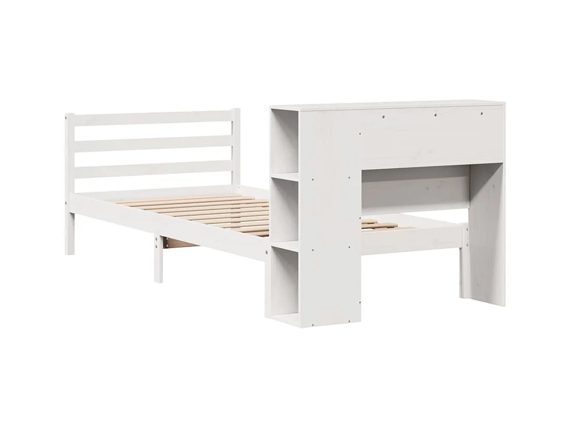 Lit bibliothèque sans matelas blanc 90x200cm bois de pin massif