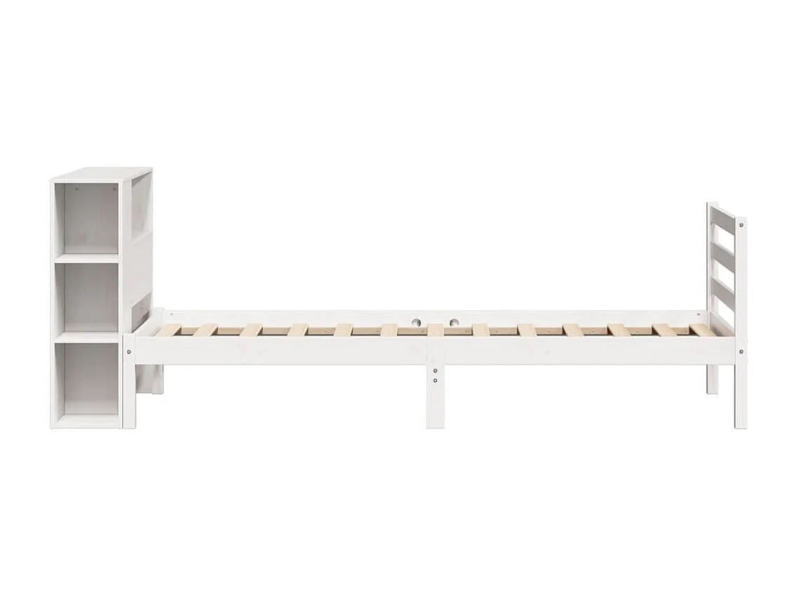 Massivholzbett mit Regal ohne Matratze Weiß 90x200 cm Kiefer