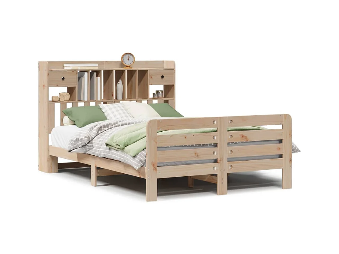 Lit bibliothèque sans matelas 150x200 cm bois massif de pin
