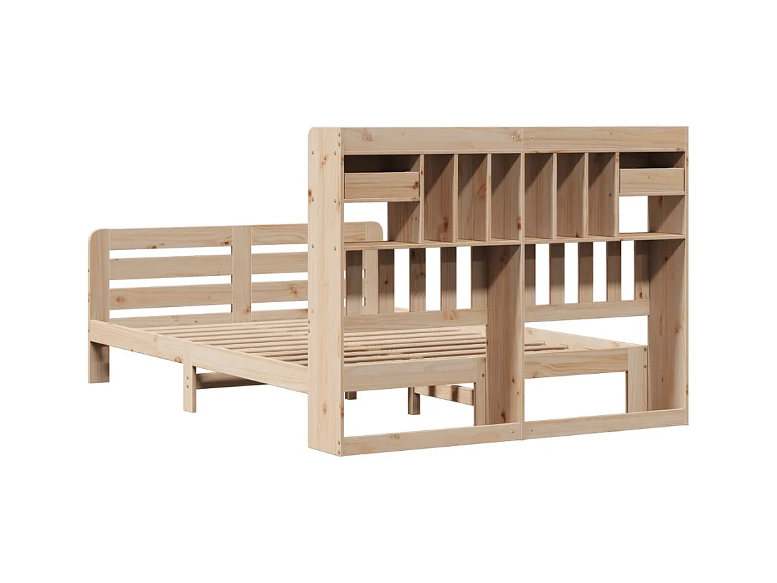 Lit bibliothèque sans matelas 150x200 cm bois massif de pin