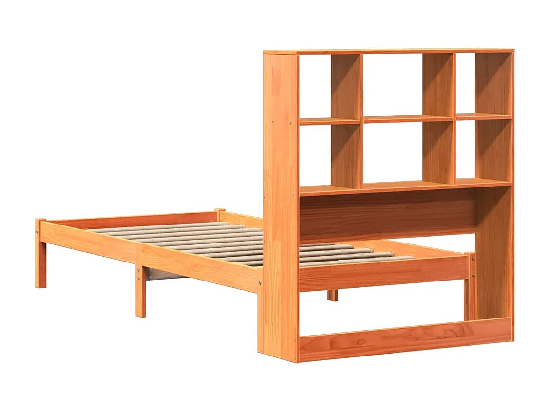 Bed met boekenkast zonder matras grenenhout wasbruin 75x190 cm