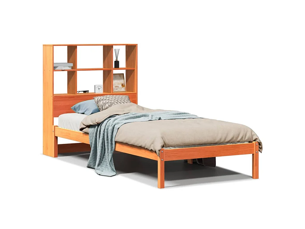 Cama com estante sem colchão 75x190cm pinho maciço castanho-mel