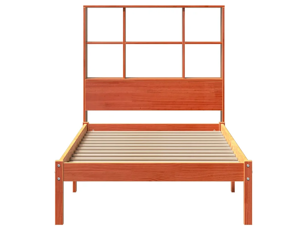Cama com estante sem colchão 75x190cm pinho maciço castanho-mel