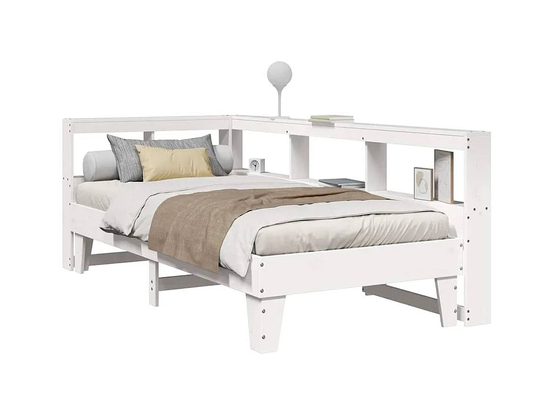 Massivholzbett mit Regal ohne Matratze Weiß 90x200 cm Kiefer