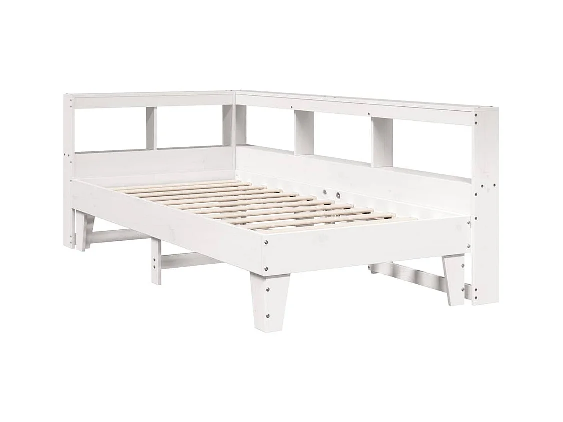Massivholzbett mit Regal ohne Matratze Weiß 90x200 cm Kiefer
