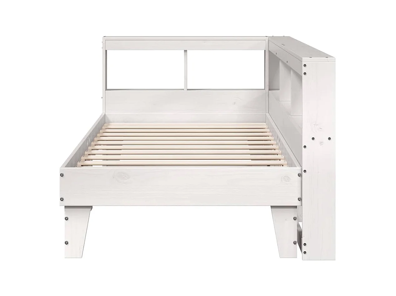 Massivholzbett mit Regal ohne Matratze Weiß 90x200 cm Kiefer