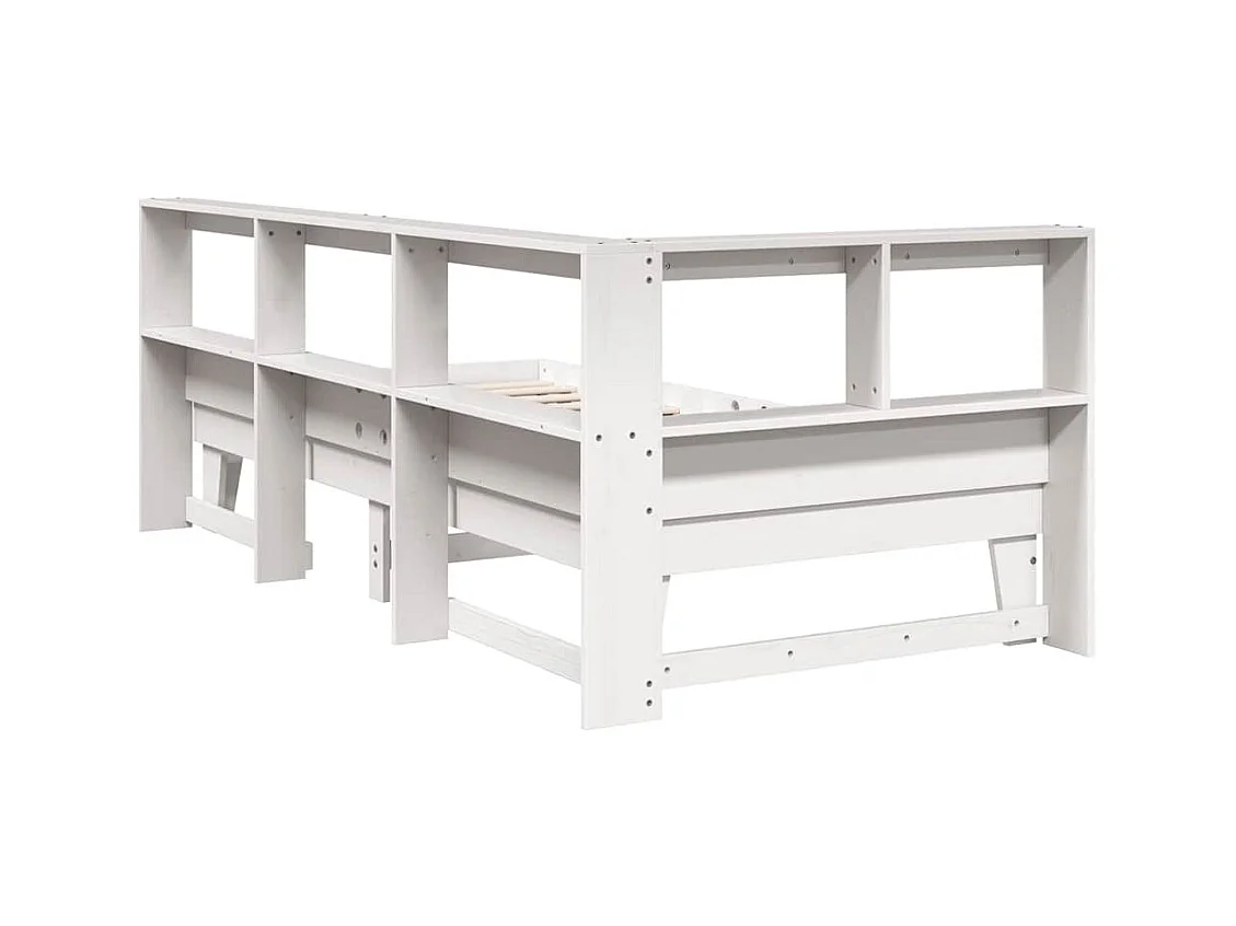 Massivholzbett mit Regal ohne Matratze Weiß 90x200 cm Kiefer