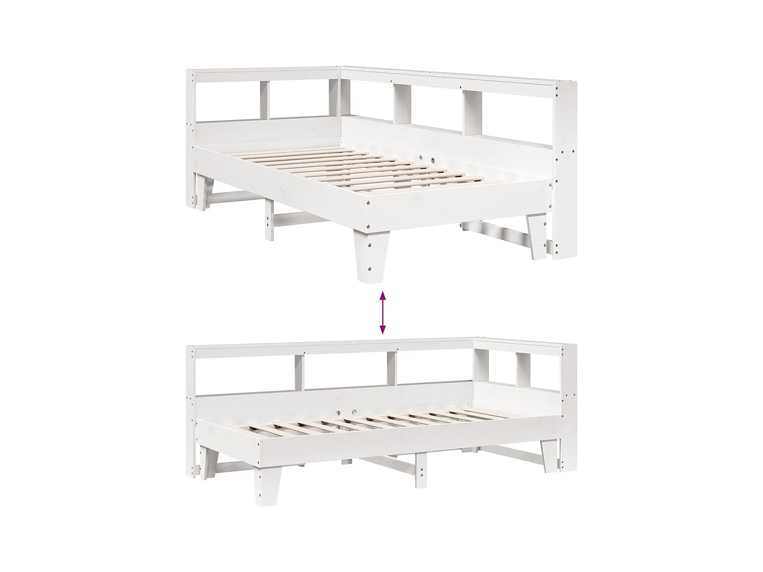 Massivholzbett mit Regal ohne Matratze Weiß 90x200 cm Kiefer