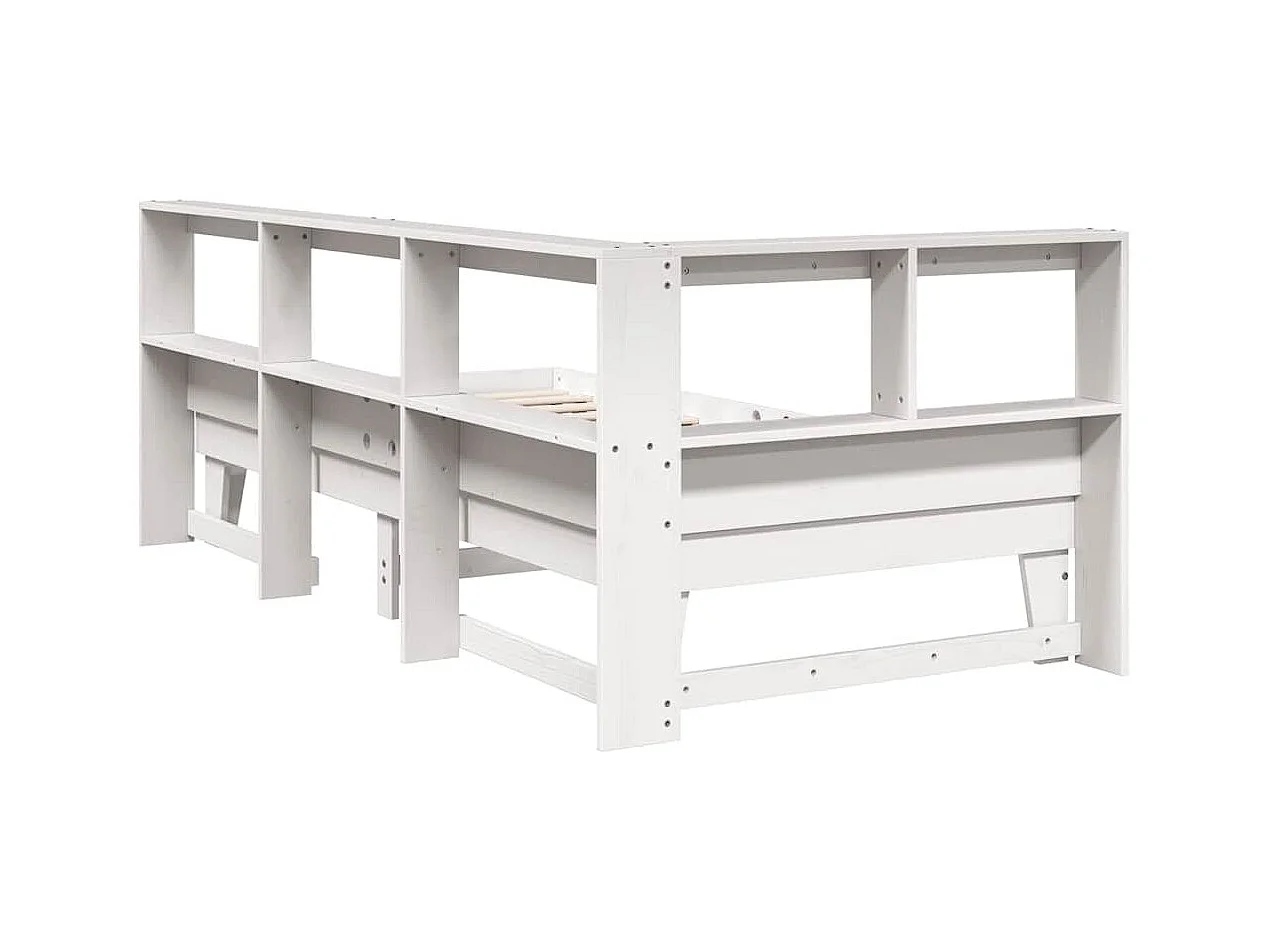 Bed met boekenkast zonder matras grenenhout wit 90x200 cm