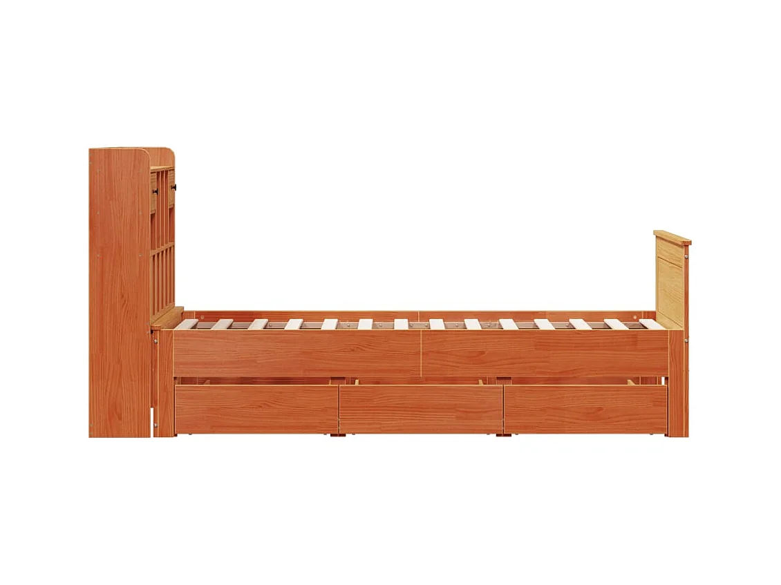 Lit bibliothèque sans matelas cire marron 100x200 cm pin massif