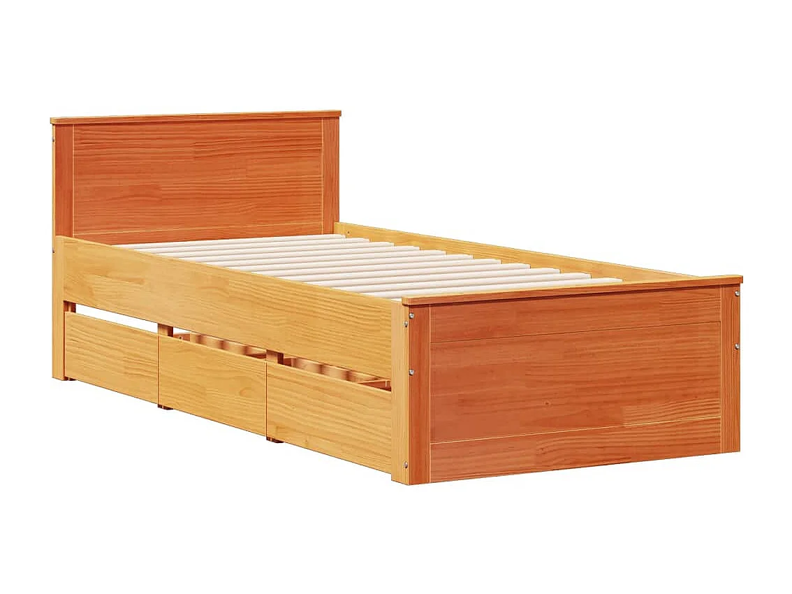 Massivholzbett mit Regal ohne Matratze Wachsbraun 100x200 cm