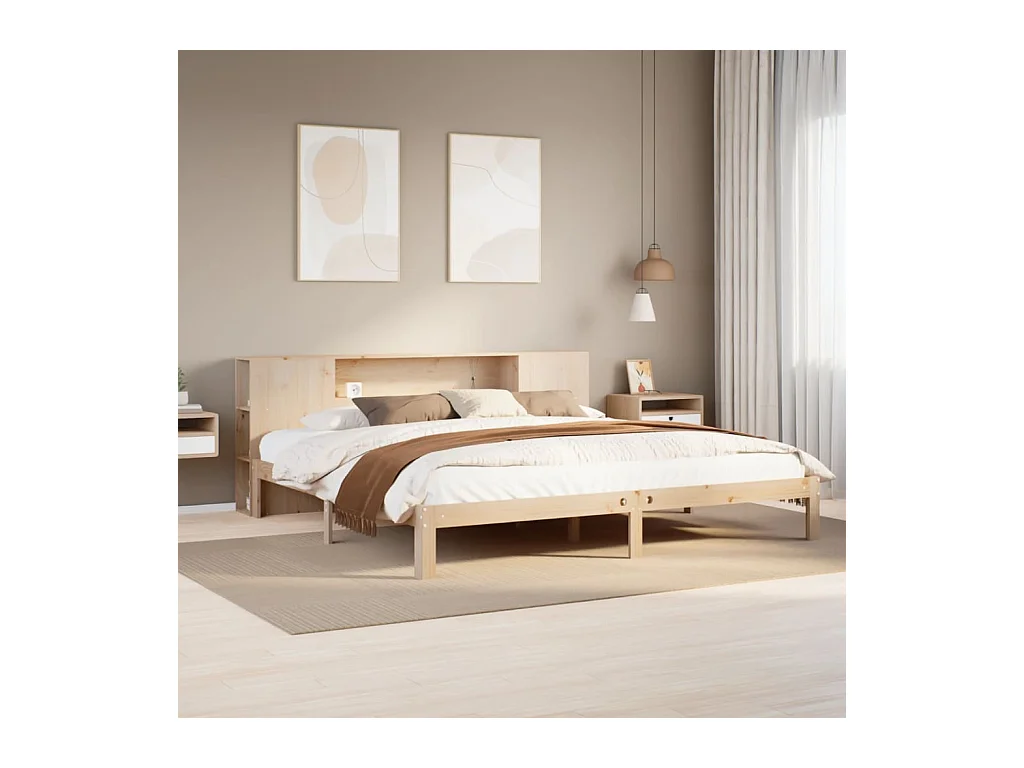 Lit bibliothèque sans matelas 180x200 cm bois massif de pin