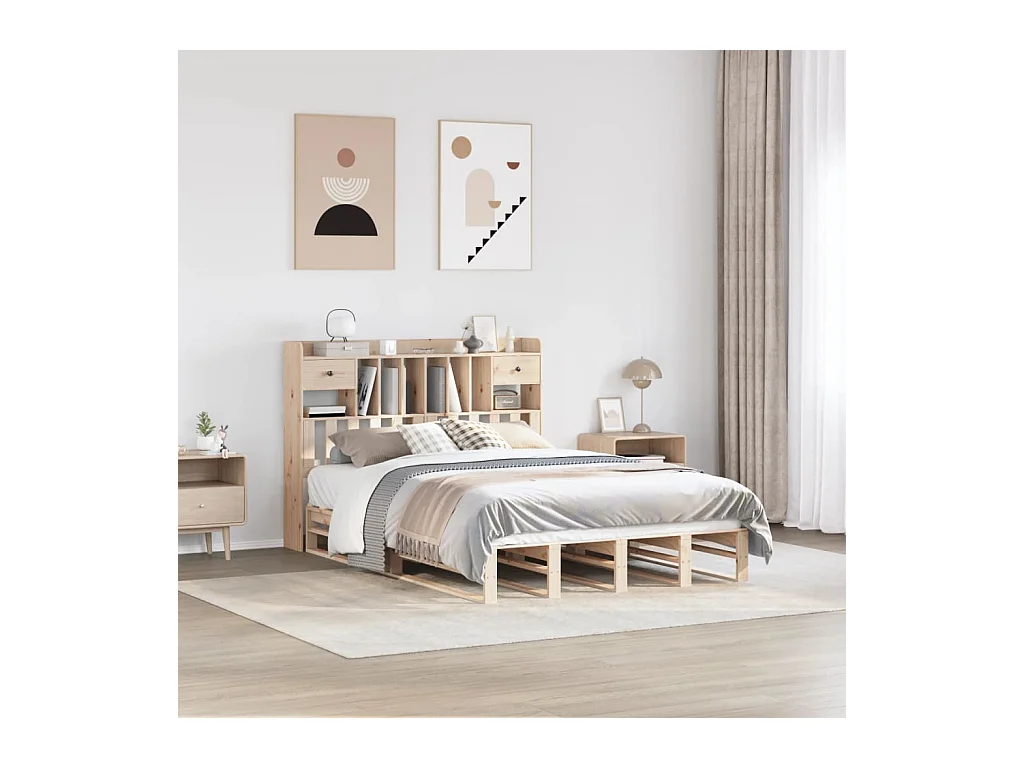 Lit bibliothèque sans matelas 160x200 cm bois massif de pin