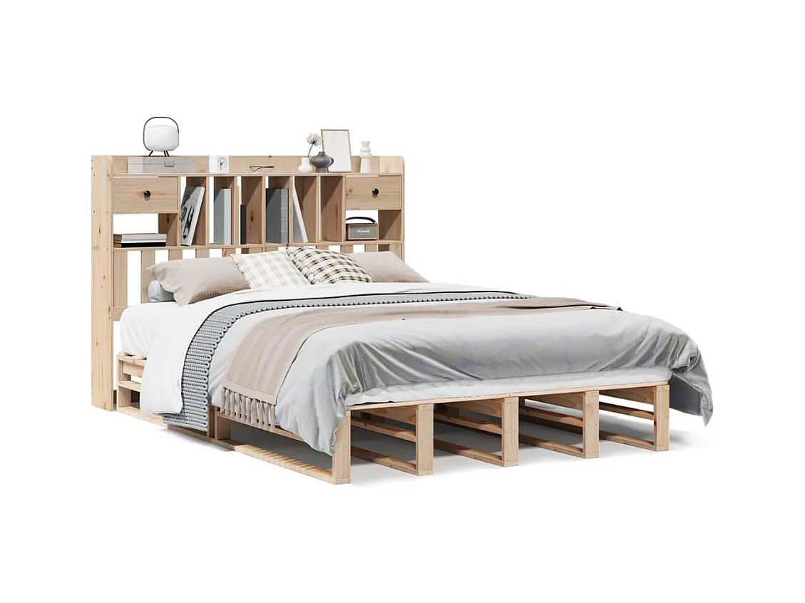 Lit bibliothèque sans matelas 160x200 cm bois massif de pin