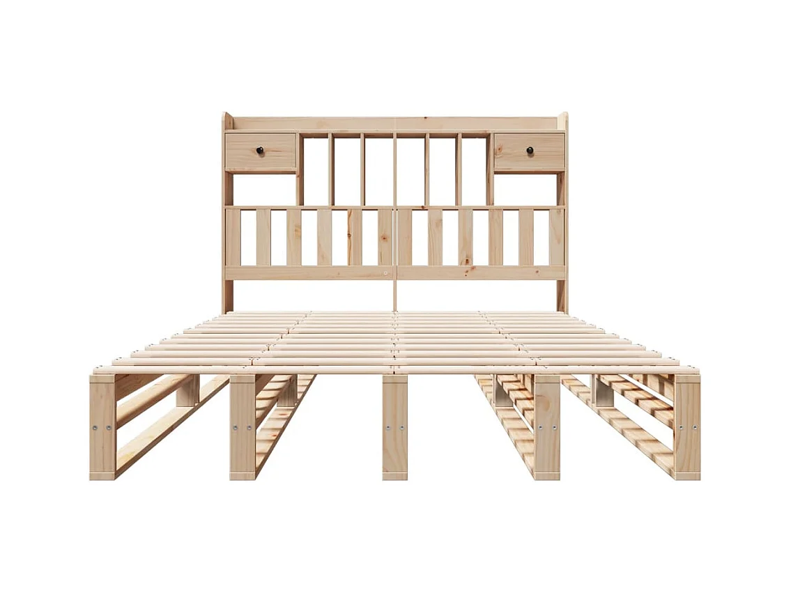 Lit bibliothèque sans matelas 160x200 cm bois massif de pin