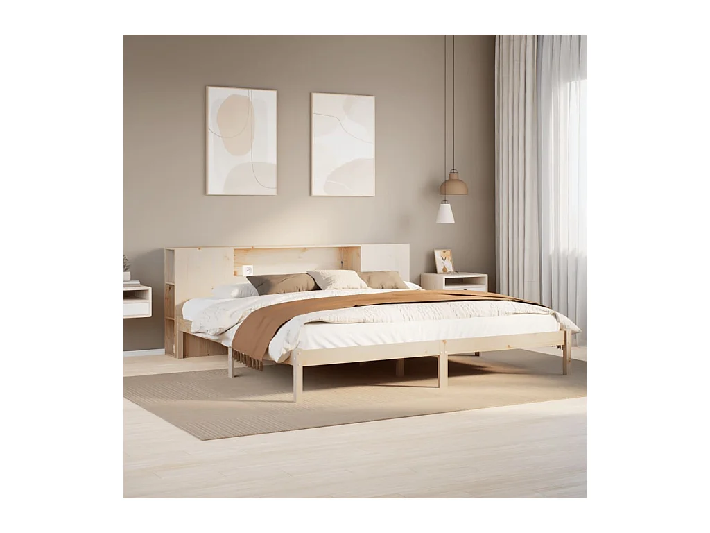 Lit bibliothèque sans matelas 180x200 cm bois massif de pin