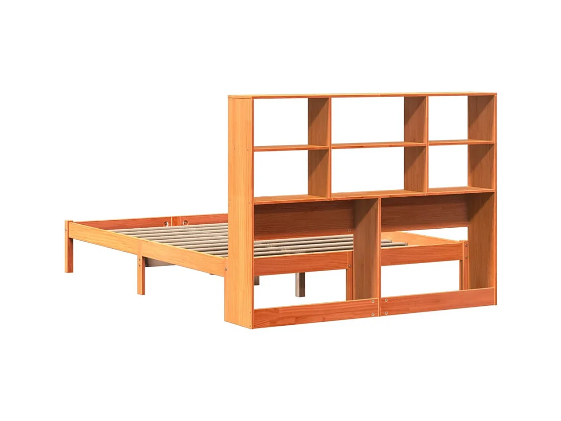 Lit bibliothèque sans matelas cire marron 160x200 cm pin massif