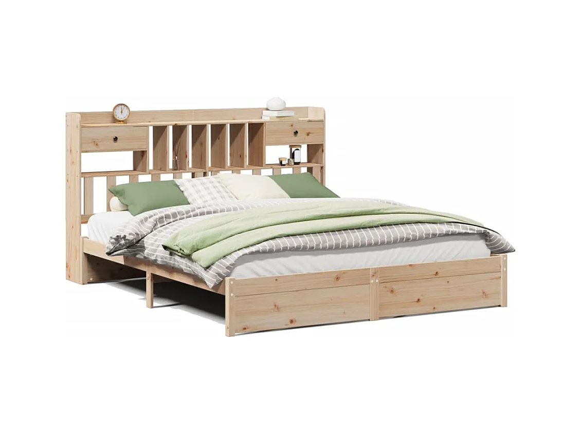 Lit bibliothèque sans matelas 180x200 cm bois massif de pin