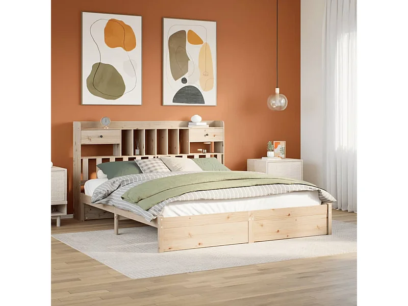 Massivholzbett mit Regal ohne Matratze 180x200 cm Kiefer